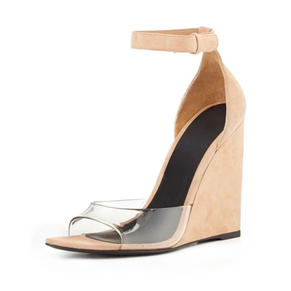Alexander Wang Wedge Heels‎ Clear Strap Suede Ankle Strap Sandals 8